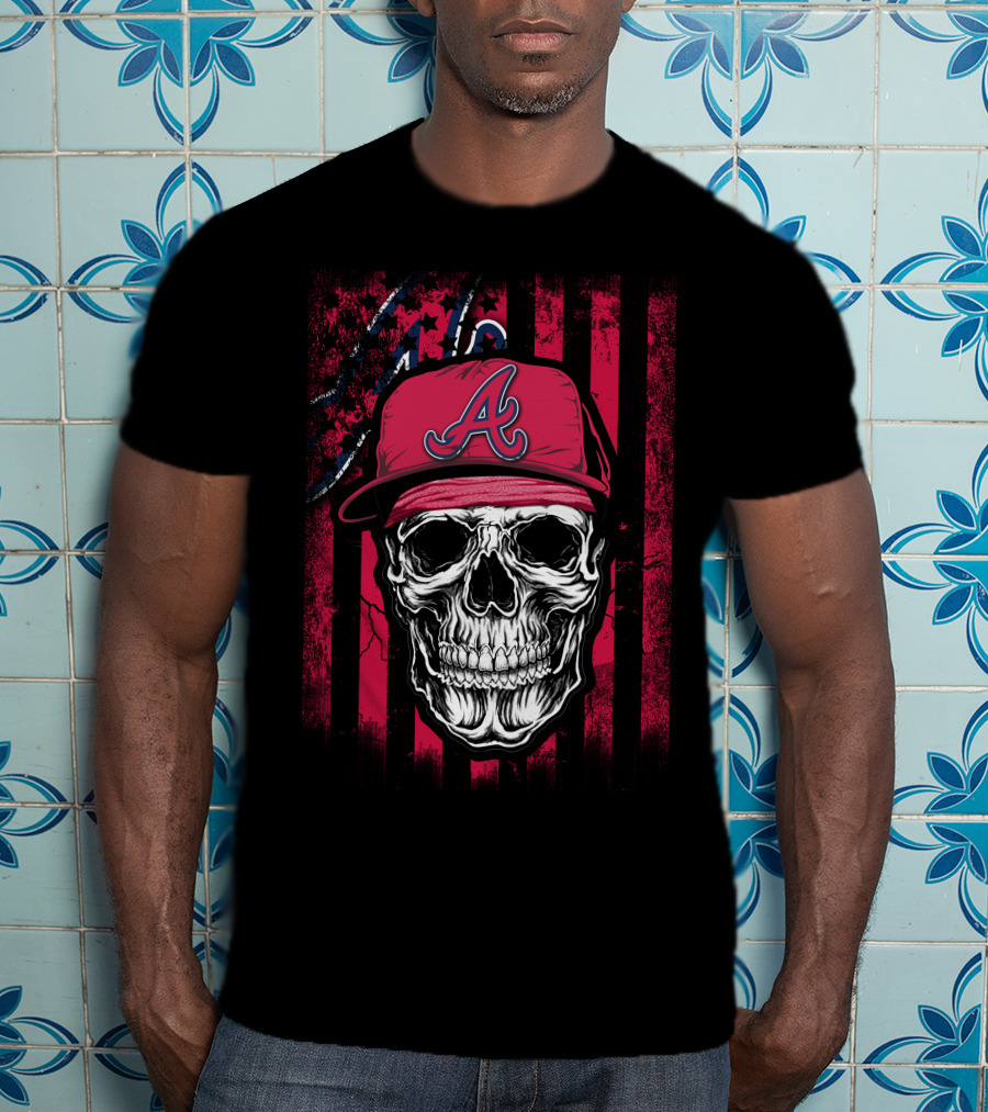 Skull With Atlanta Braves Hat On T-Shirt