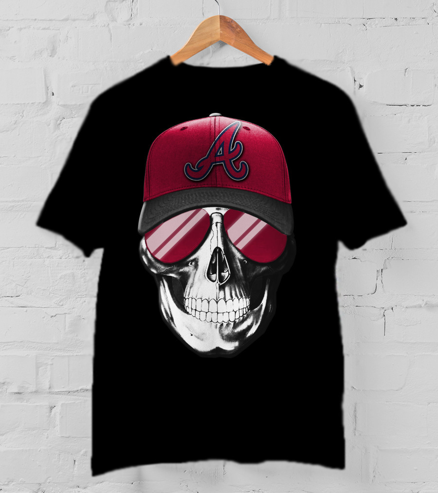 Skull V7 Atlanta Braves Hat And Sunglasses T-Shirt