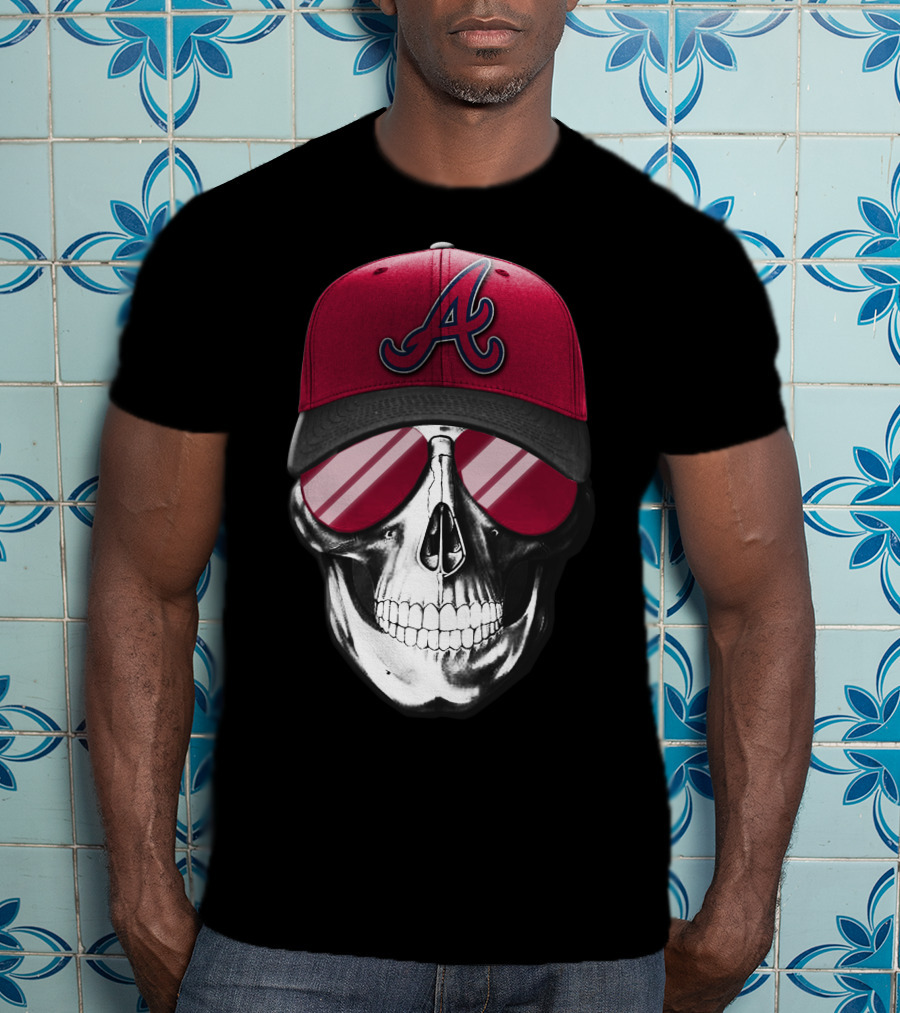 Skull V7 Atlanta Braves Hat And Sunglasses T-Shirt