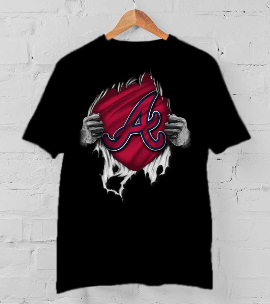 Atlanta Braves Torn Logo Emblem With Hands Peeling T-Shirt