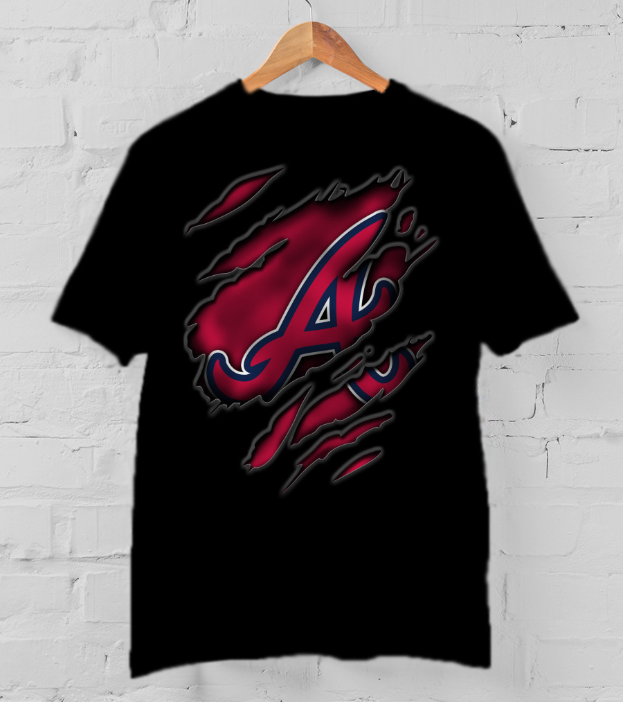 Torn V3 Atlanta Braves Red Letter A Rip Claw Marks T-Shirt