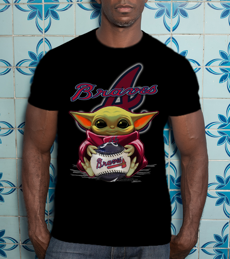 Braves Yoda Holding Baseball With Atlanta Braves T-Shirt