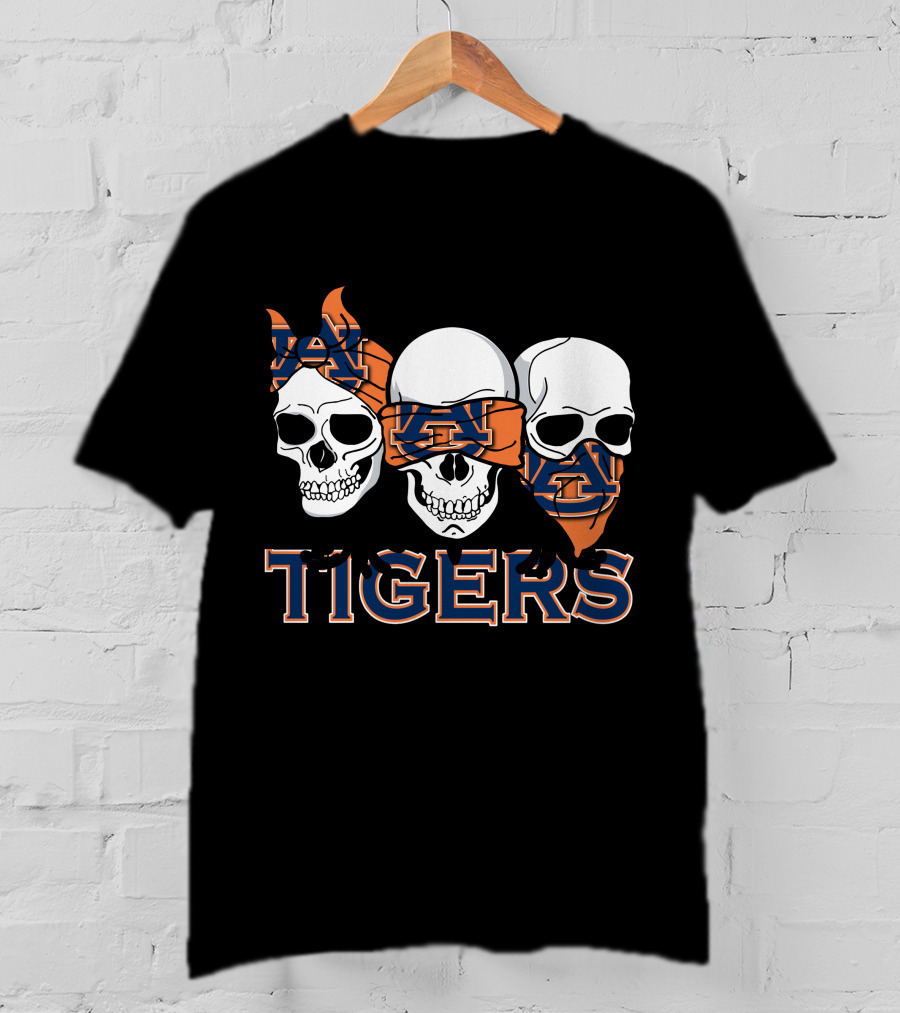 Auburn Tigers Skull Trio With Orange And Blue Bandanas T-Shirt