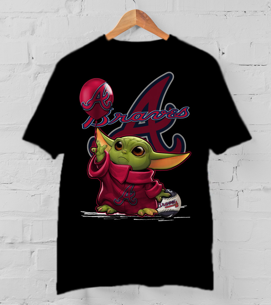 Yoda Braves Baseball Balloon Fan Art Baby Alien T-Shirt