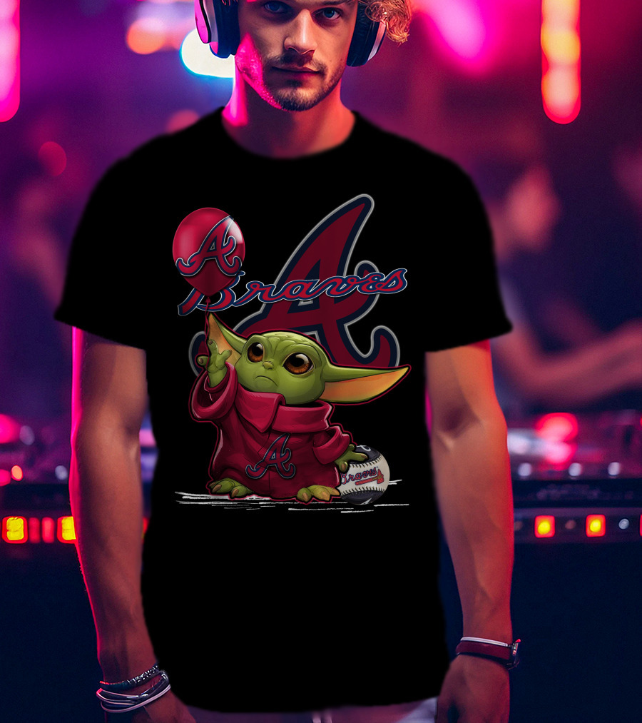 Yoda Braves Baseball Balloon Fan Art Baby Alien T-Shirt