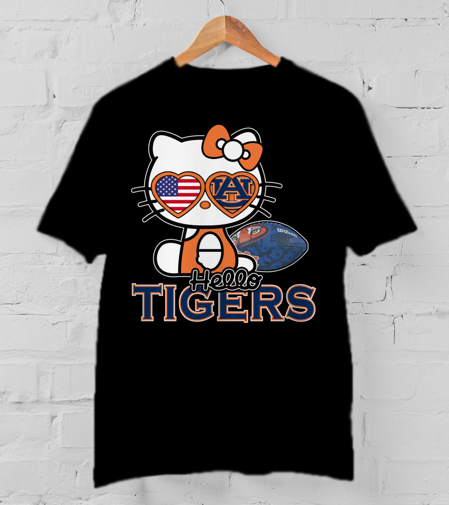Hello Kitty Auburn Tigers Football American Flag T-Shirt