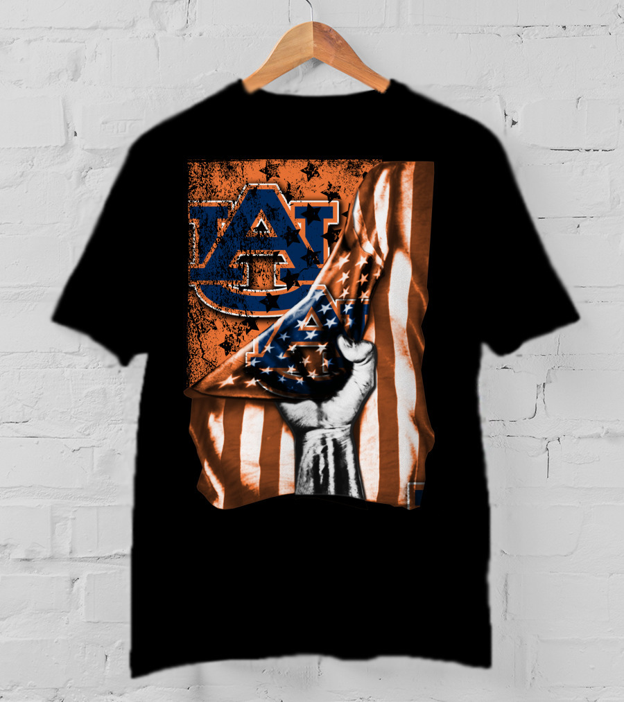 Auburn Tigers American Flag Design With Hand T-Shirt