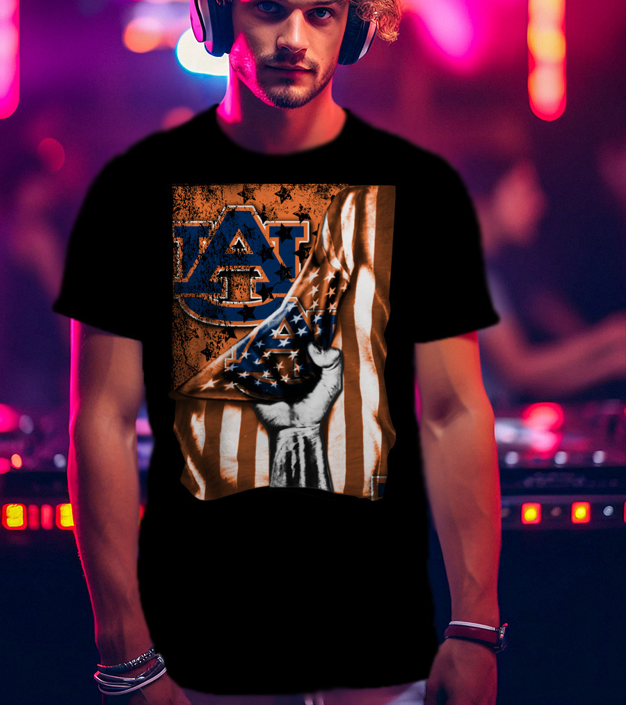 Auburn Tigers American Flag Design With Hand T-Shirt