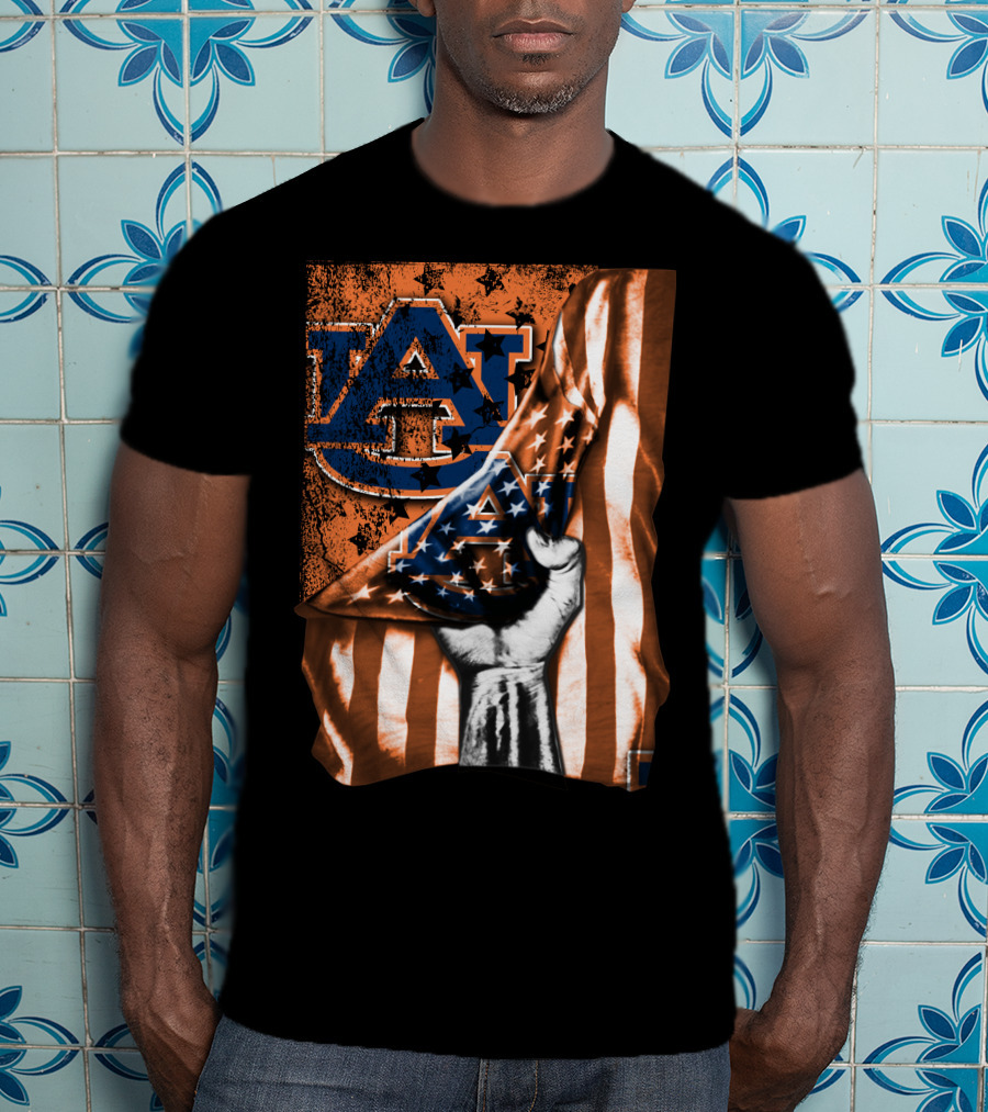 Auburn Tigers American Flag Design With Hand T-Shirt