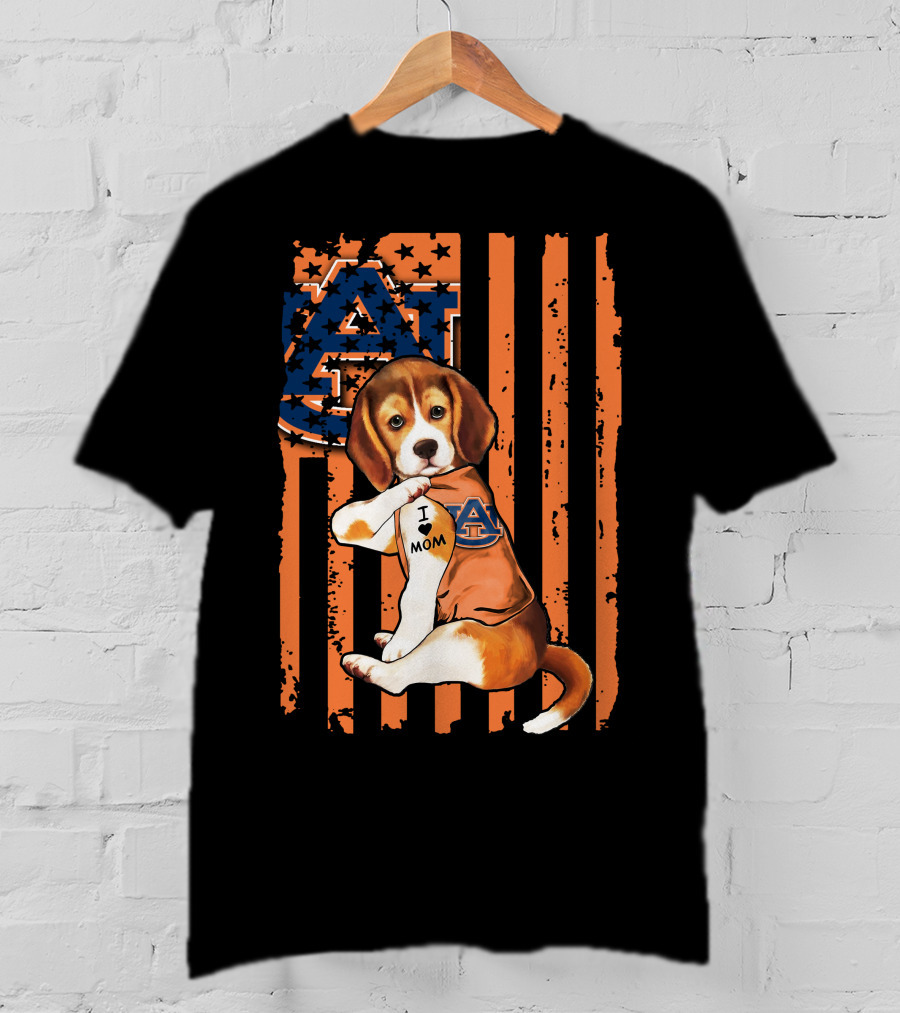 Auburn Tigers Beagle I Love Mom Pawtriotic T-Shirt