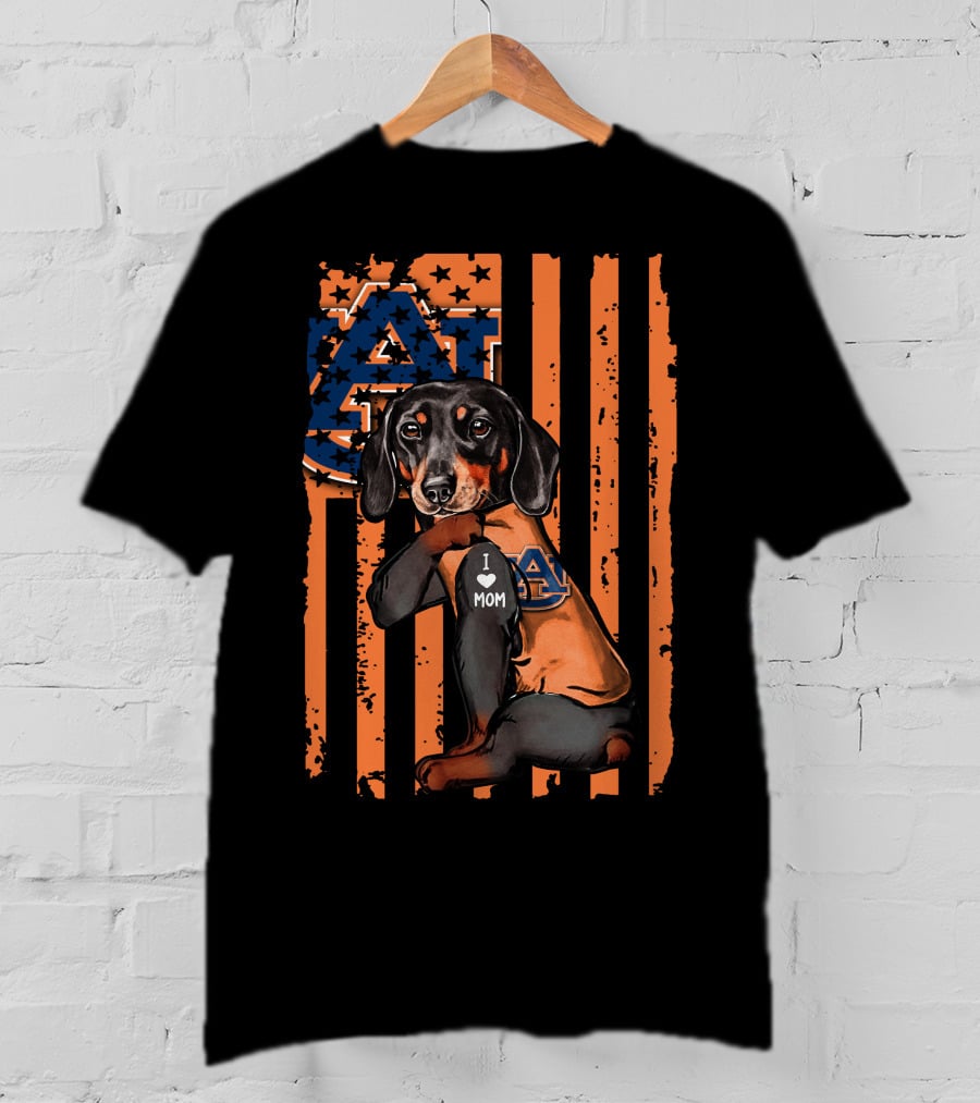 Auburn Tigers Dachshund I Love Mom Flag T-Shirt