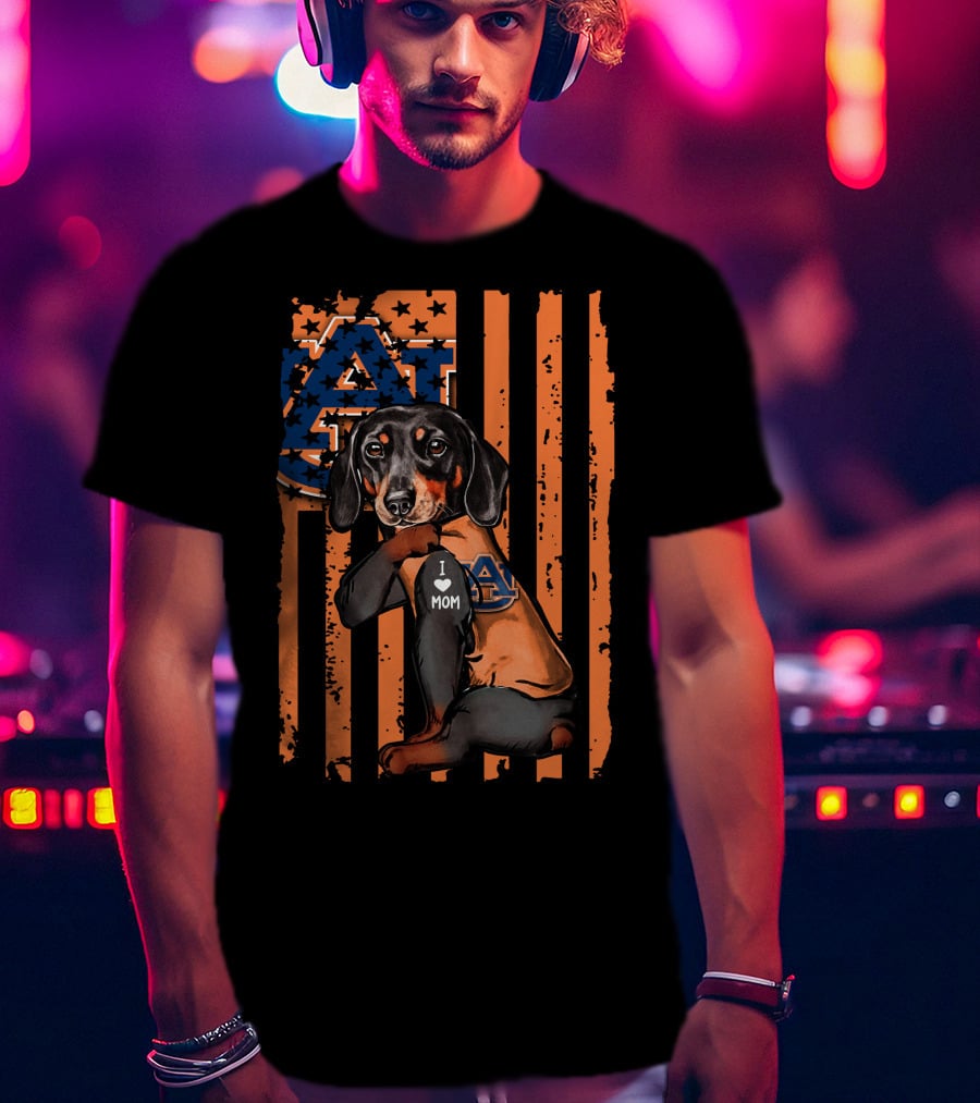 Auburn Tigers Dachshund I Love Mom Flag T-Shirt