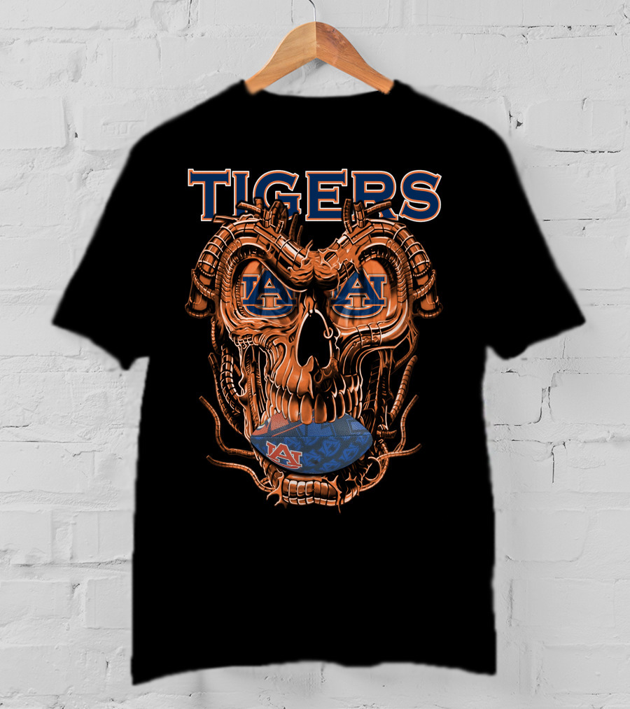 Auburn Tigers Robotics Skull Football T-Shirt