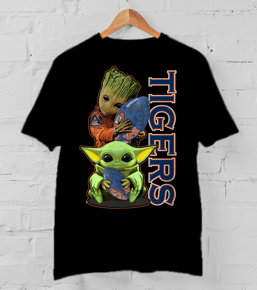 Grzd Auburn Tigers Baby Yoda And Groot Football T-Shirt