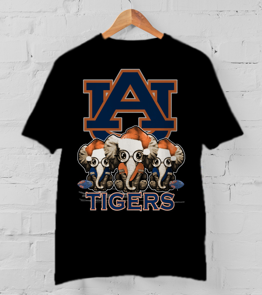 Auburn Tigers Elephant Christmas Santa Hat Trio T-Shirt