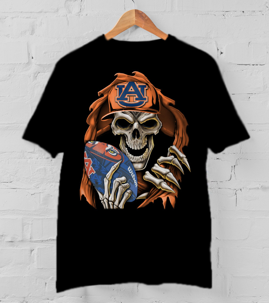 Skullbong Auburn Tigers Skeleton Holding Football Auburn University T-Shirt