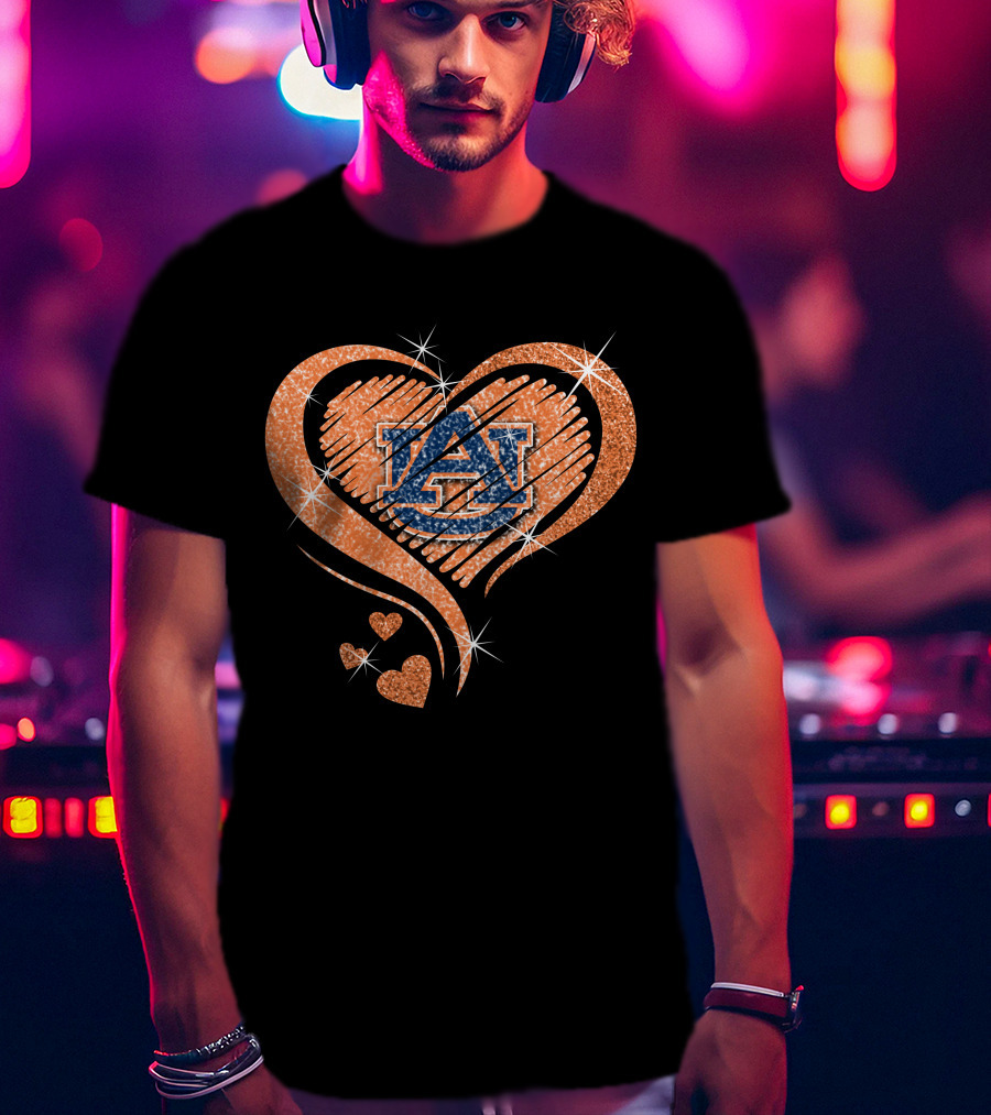 Auburn Tigers Heart With Logo Sparkles T-Shirt