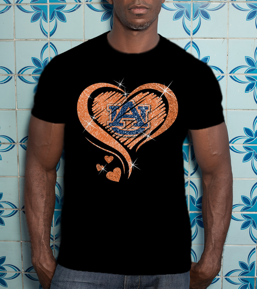 Auburn Tigers Heart With Logo Sparkles T-Shirt