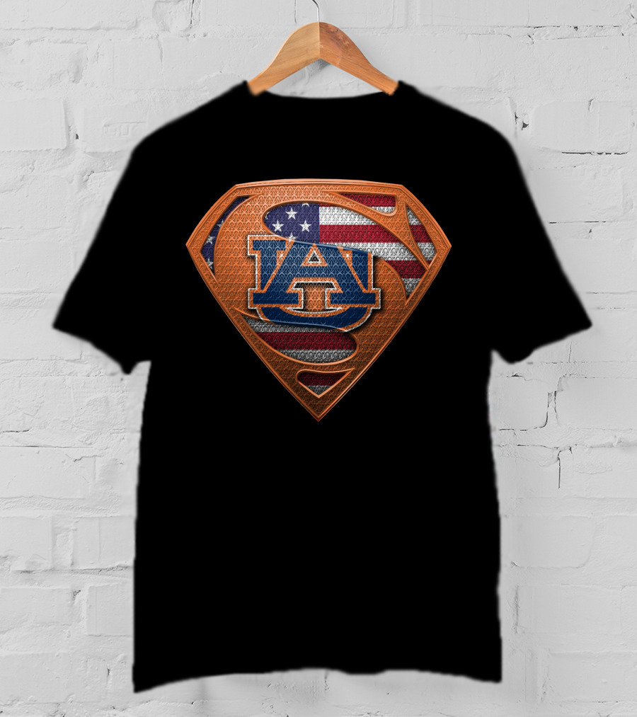 Auburn Tigers American Flag Superman Shield T-Shirt