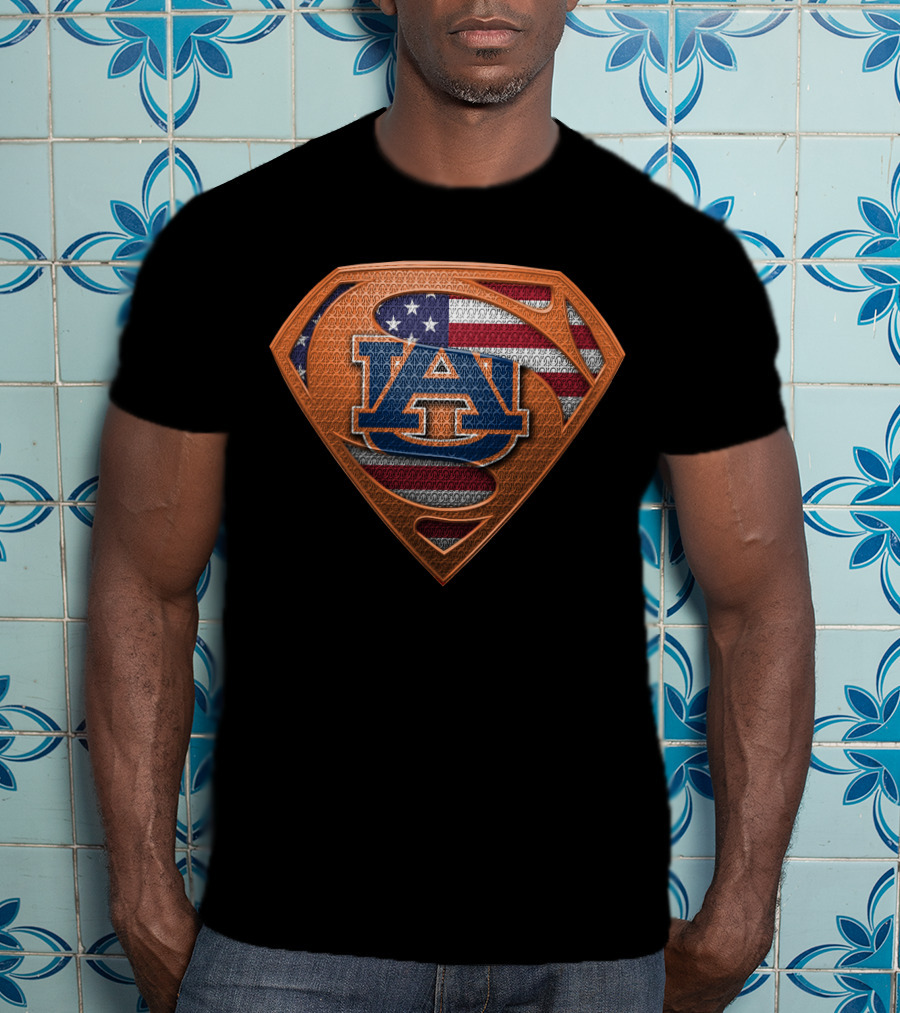Auburn Tigers American Flag Superman Shield T-Shirt