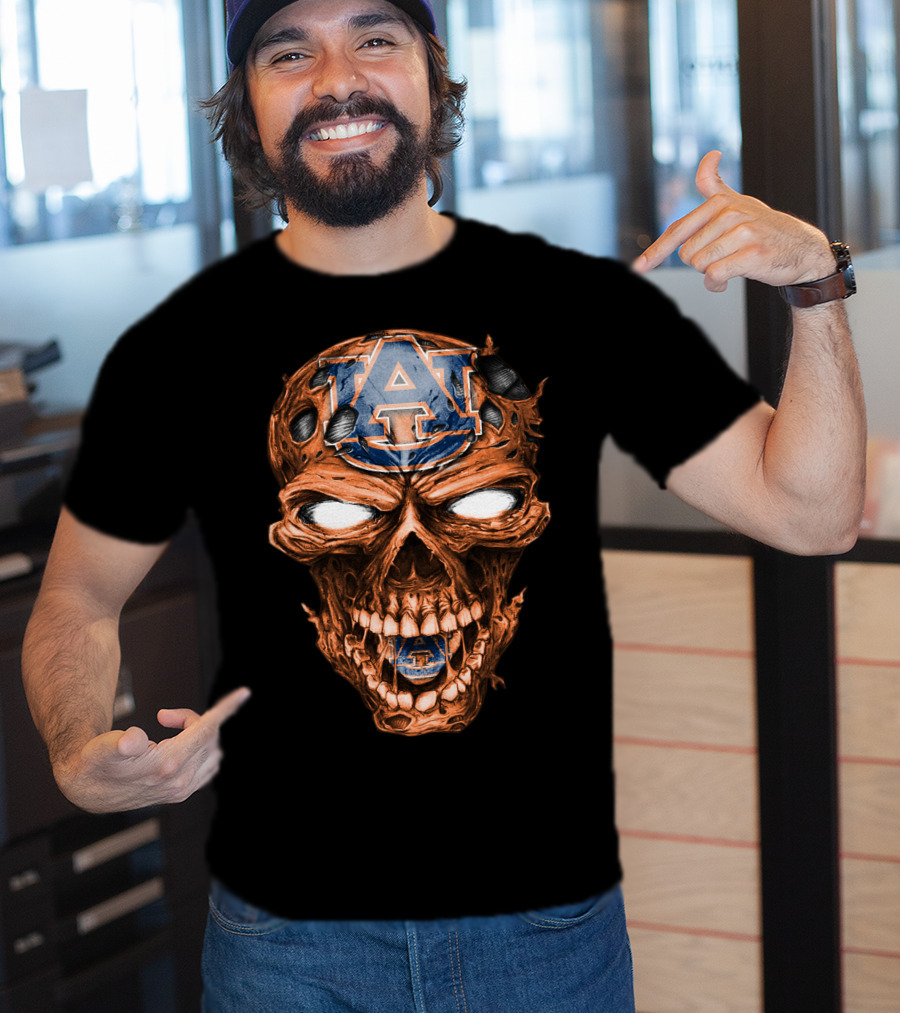 Skull V2 Auburn Tigers A Logo Horror T-Shirt