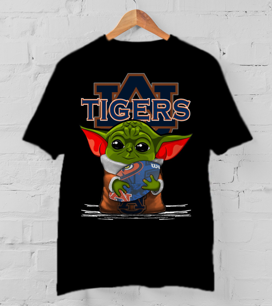Yoda Auburn Tigers Football Fan Alien Creature With Auburn Logo And Football T-Shirt