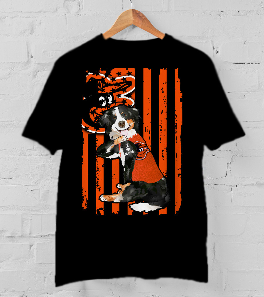 Border Collie Baltimore Orioles I Mom Stripes T-Shirt