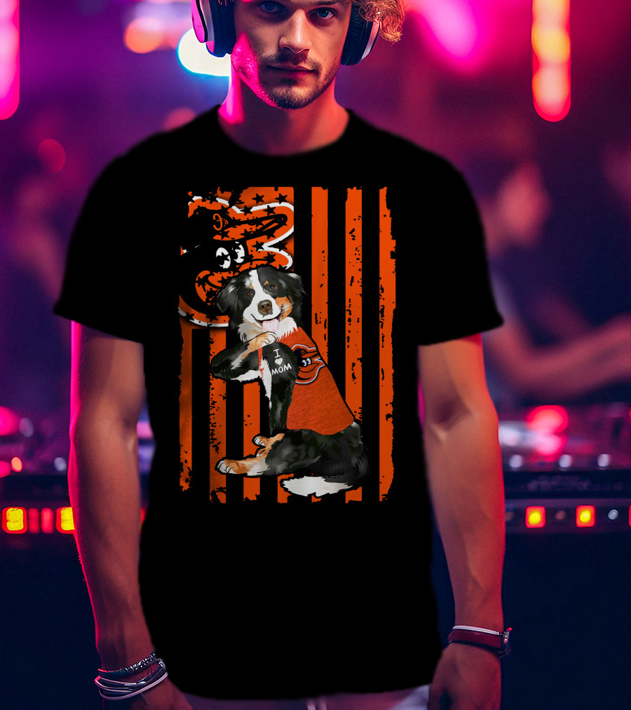 Border Collie Baltimore Orioles I Mom Stripes T-Shirt