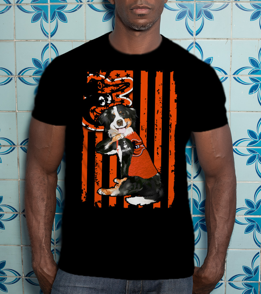 Border Collie Baltimore Orioles I Mom Stripes T-Shirt