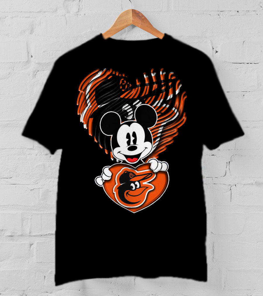 Mickey Mouse Heart Hands Baltimore Orioles T-Shirt