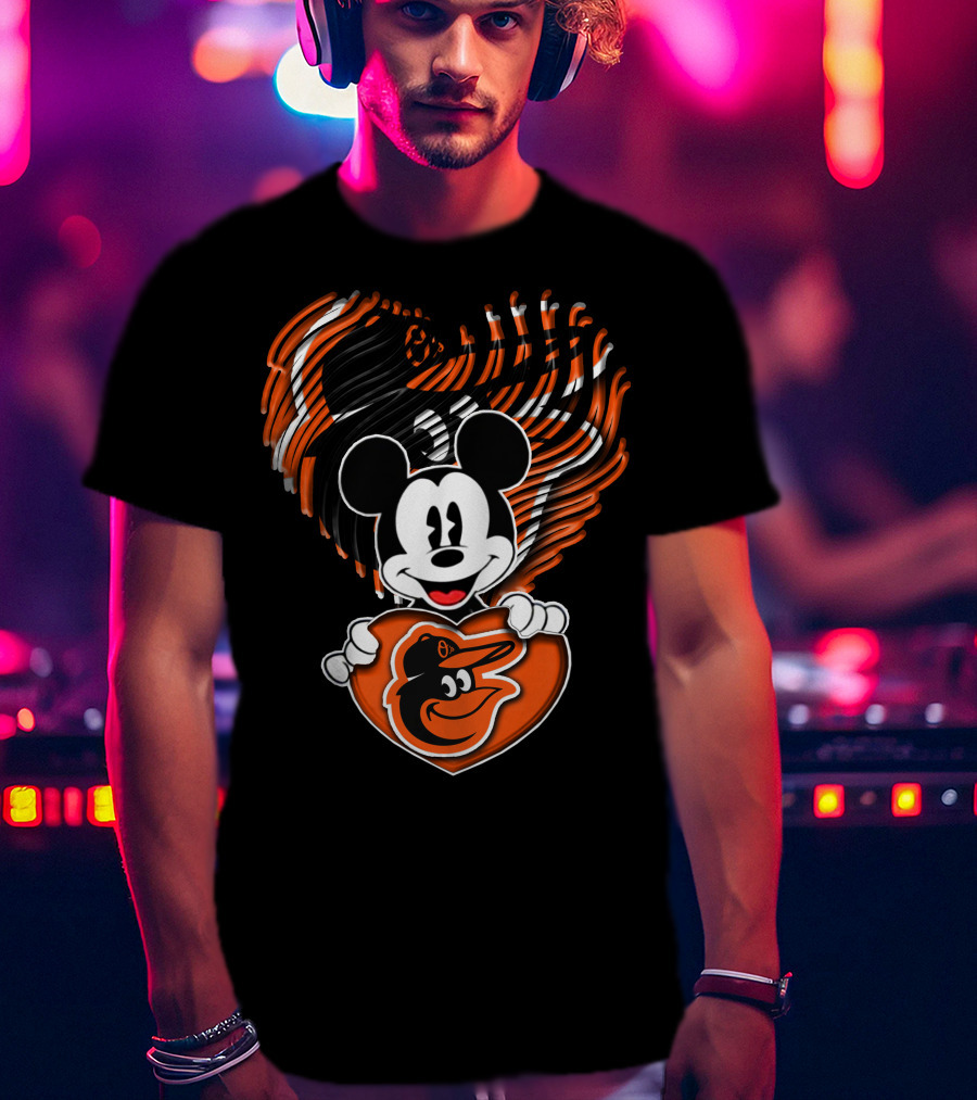 Mickey Mouse Heart Hands Baltimore Orioles T-Shirt