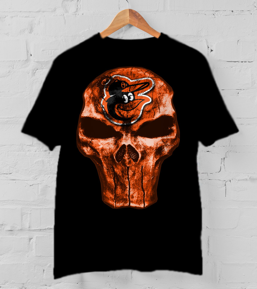 Skull V4 Baltimore Orioles Logo Grunge T-Shirt
