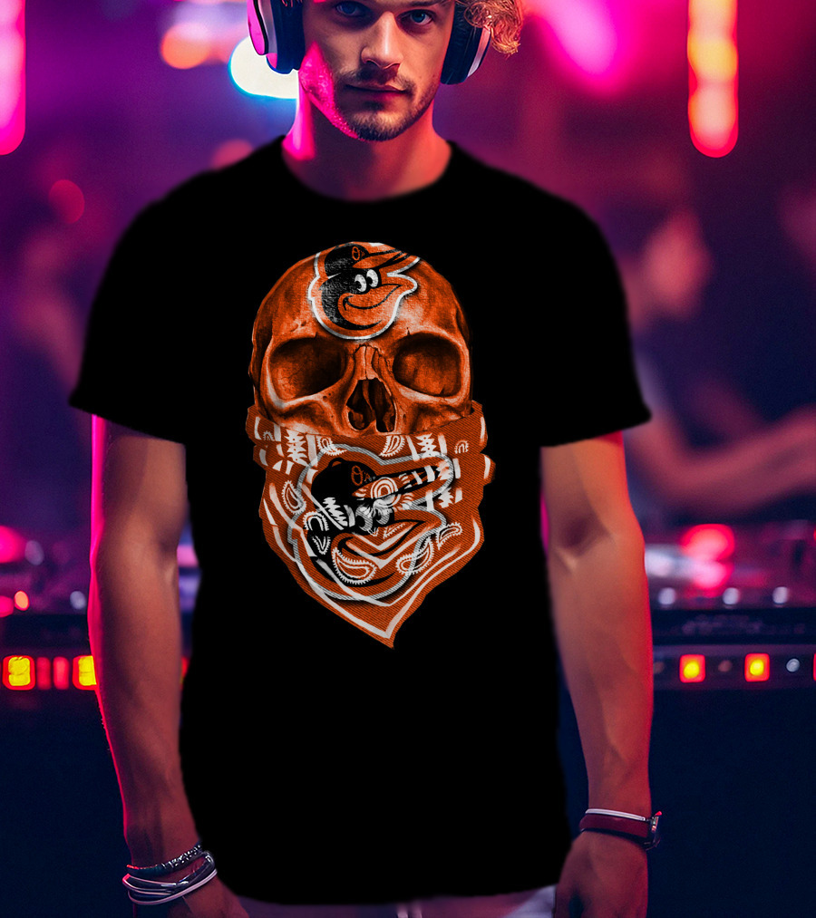 Skull Bandana V5 Baltimore Orioles T-Shirt