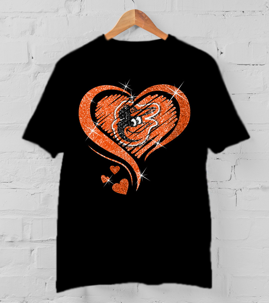 Heart Diamond Glitter Baltimore Orioles Bird T-Shirt