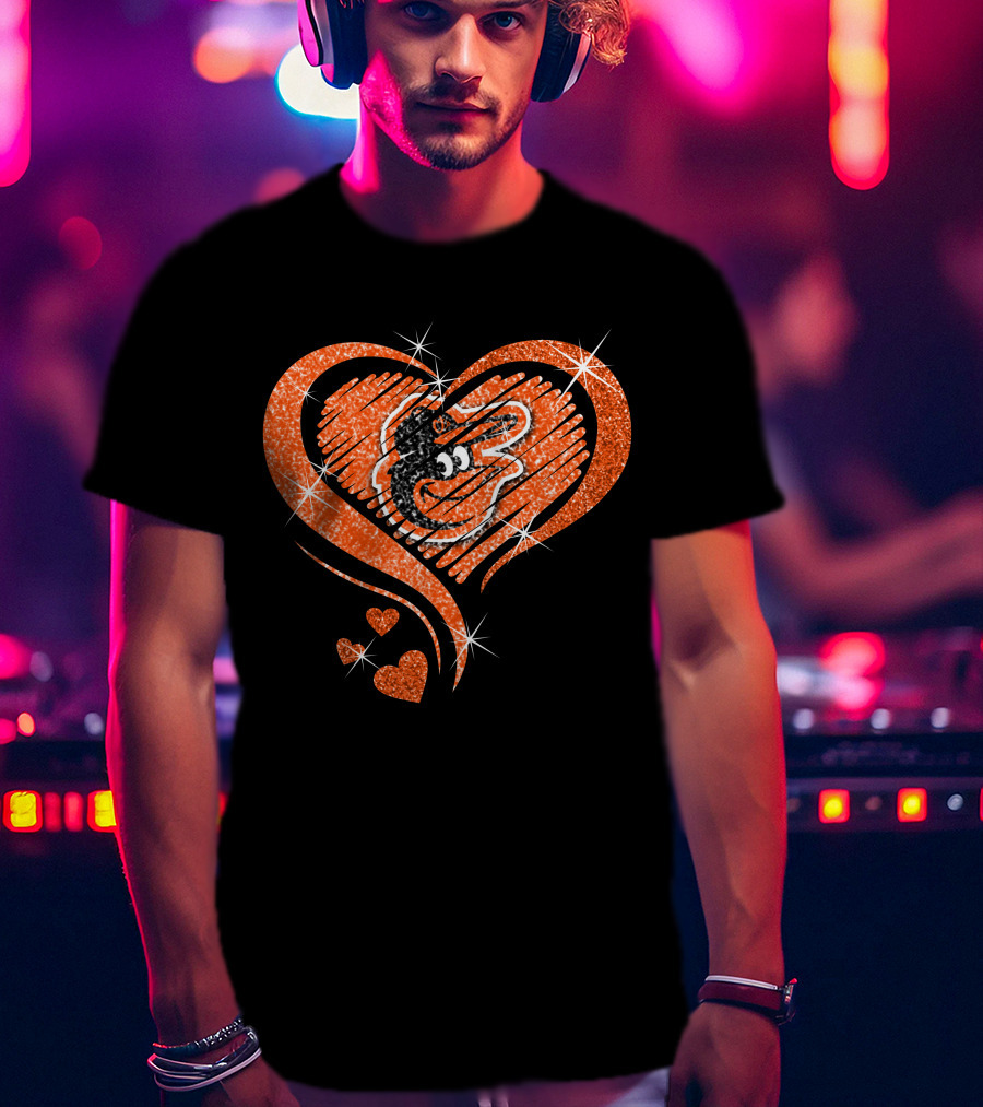 Heart Diamond Glitter Baltimore Orioles Bird T-Shirt