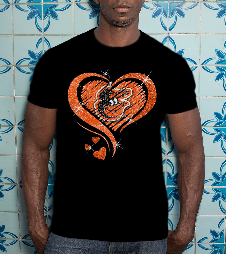 Heart Diamond Glitter Baltimore Orioles Bird T-Shirt