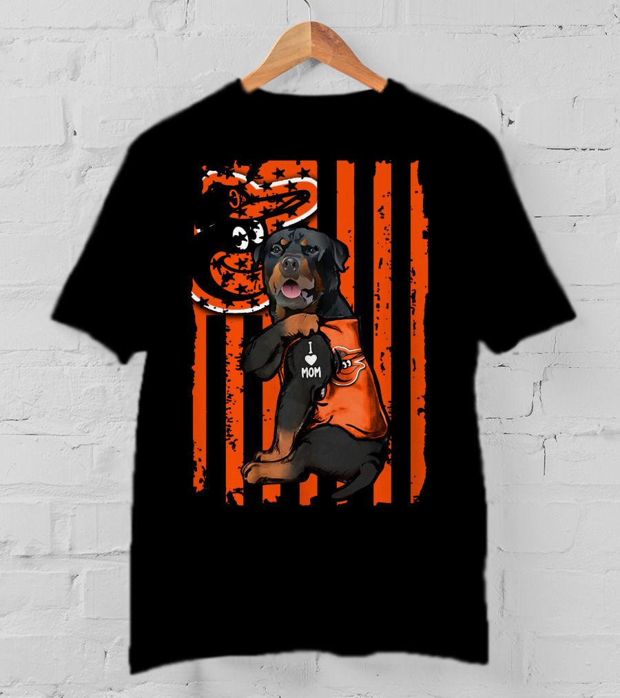 Rottweiler I Mom Baltimore Orioles American Flag T-Shirt