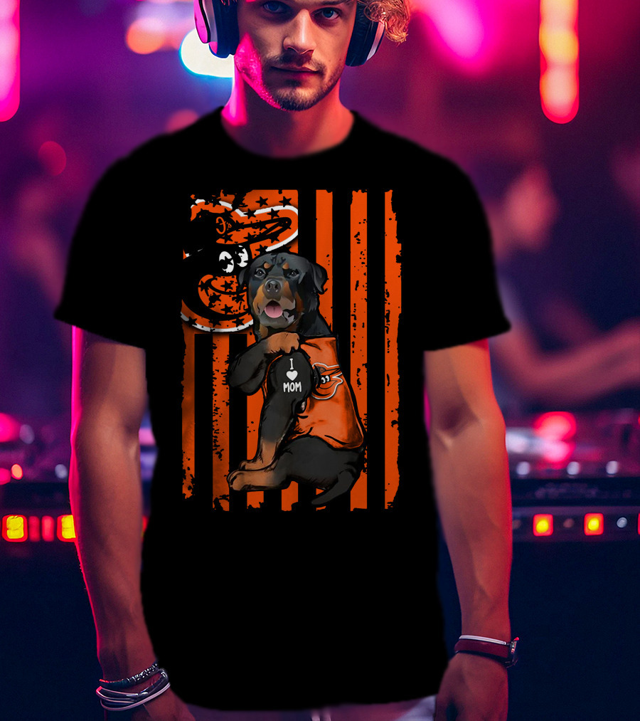 Rottweiler I Mom Baltimore Orioles American Flag T-Shirt