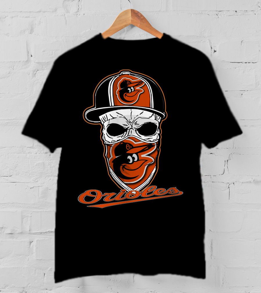 Skull Face Mask Baltimore Orioles Logo Hat T-Shirt