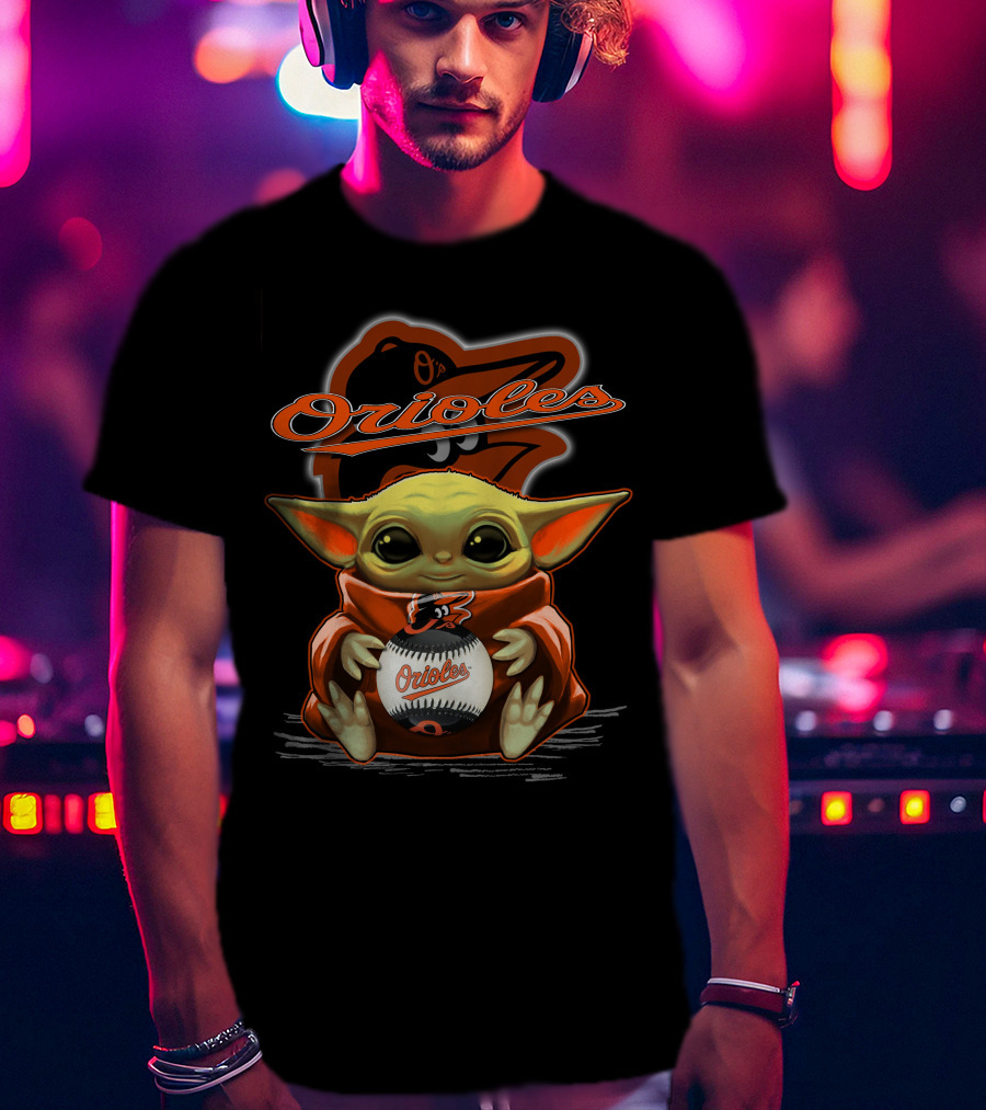 Orioles Baseball Yoda With Team Logo And Cap T-Shirt