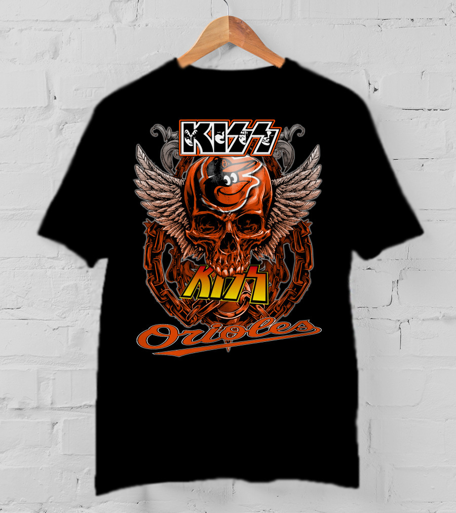 Kiss Baltimore Orioles Skull Winged T-Shirt