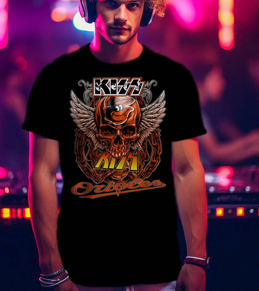 Kiss Baltimore Orioles Skull Winged T-Shirt