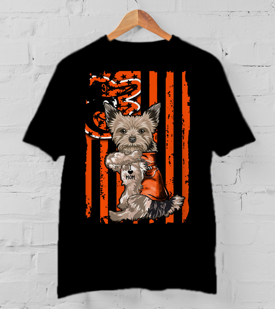 Yorkshire Terrier Baltimore Orioles I Heart Mom Flag T-Shirt