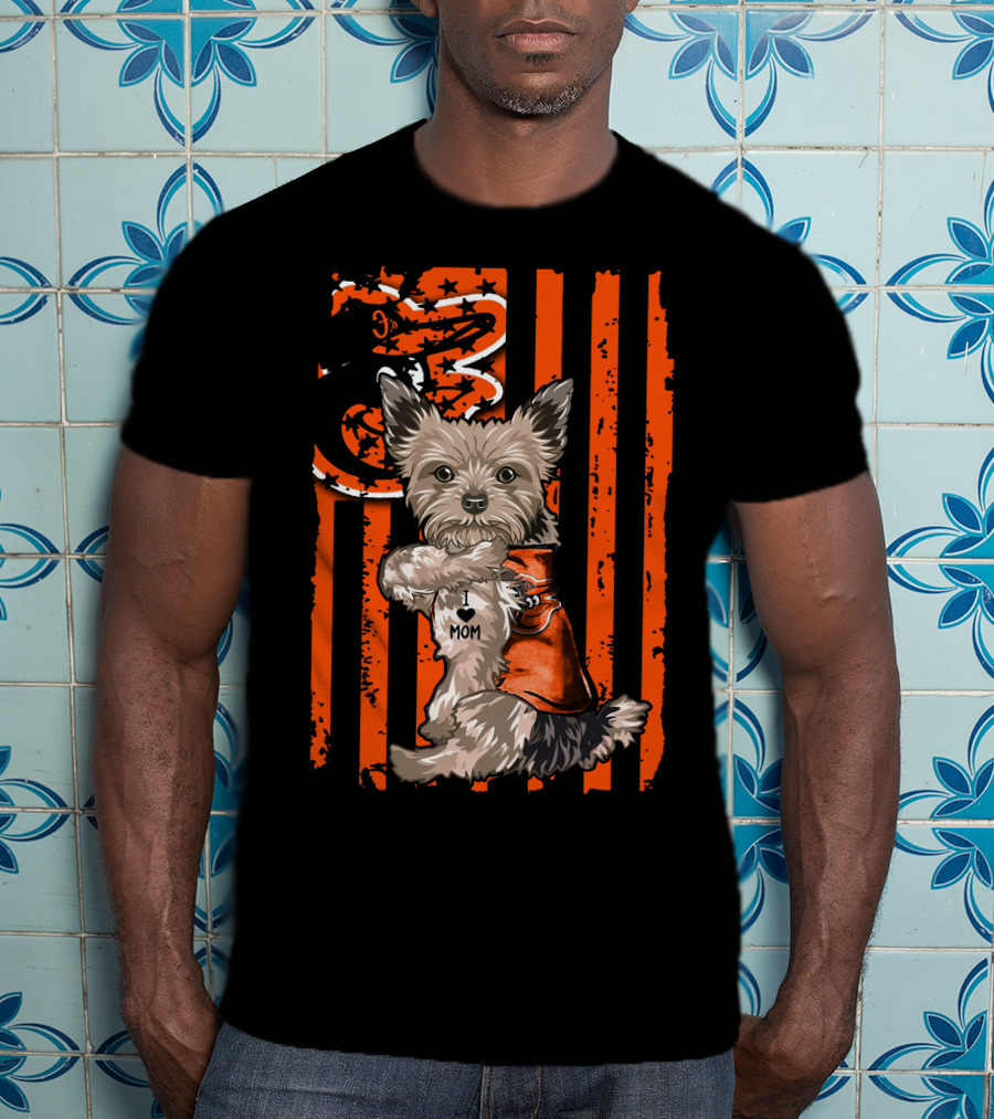 Yorkshire Terrier Baltimore Orioles I Heart Mom Flag T-Shirt