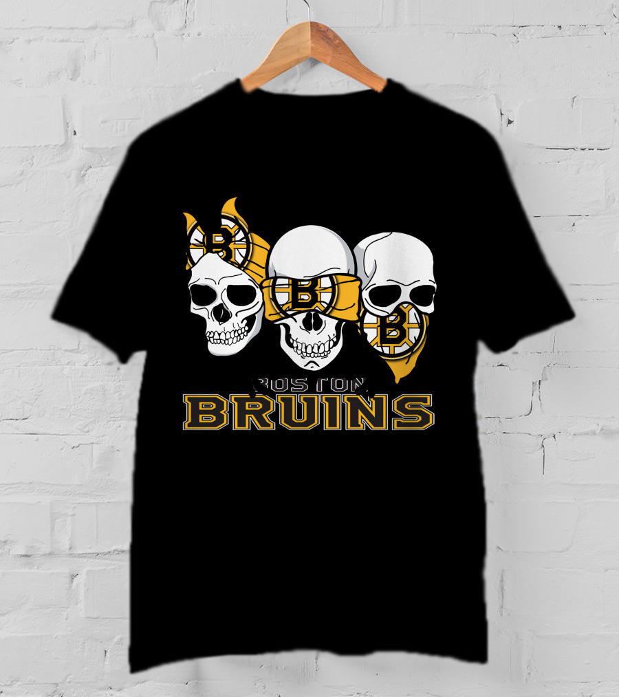 3 Skull Boston Bruins Hockey Skulls T-Shirt