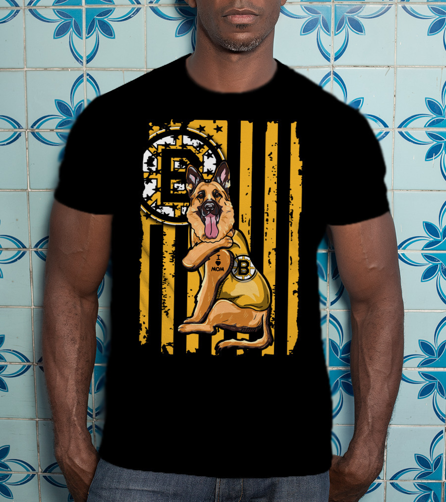 German Shepherd I Love Mom Boston Bruins Hockey Fan T-Shirt