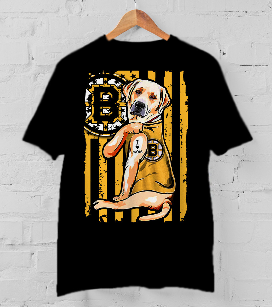 Boston Bruins Labrador Retriever I Love Mom T-Shirt