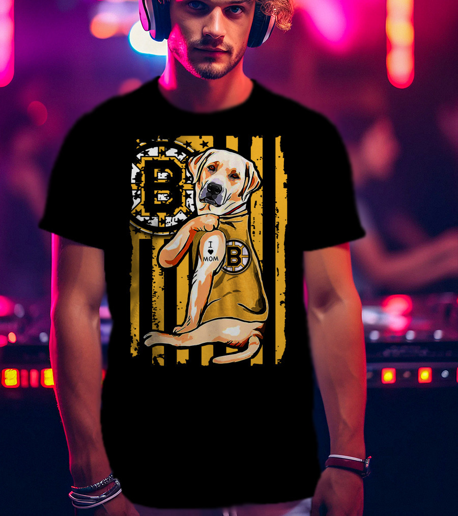 Boston Bruins Labrador Retriever I Love Mom T-Shirt