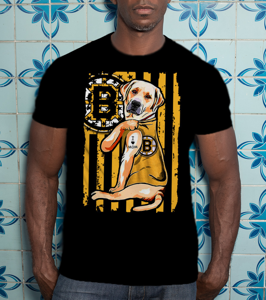 Boston Bruins Labrador Retriever I Love Mom T-Shirt
