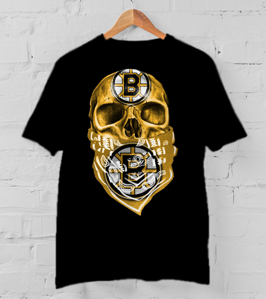 Boston Bruins Skull Bandana Logo Fan T-Shirt